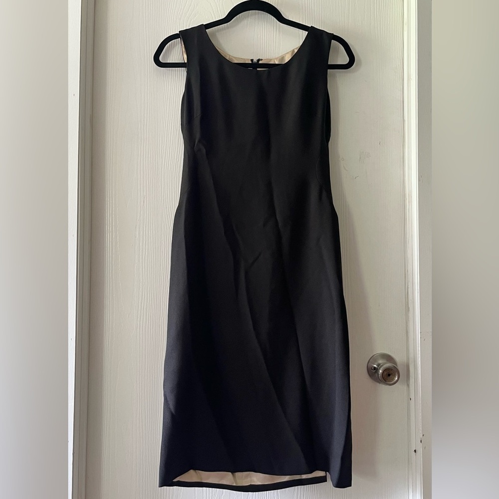 Maggy London Vintage Classic Black Midi Dress with Gold Inner Lining